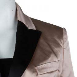 Pre Owned Dolce and Gabbana Pale Pink Contrast Notched Collar Detail Satin Blazer M