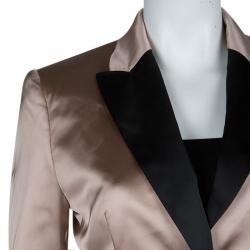 Pre Owned Dolce and Gabbana Pale Pink Contrast Notched Collar Detail Satin Blazer M