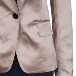 Pre Owned Dolce and Gabbana Pale Pink Contrast Notched Collar Detail Satin Blazer M
