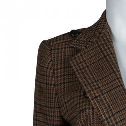 مملوكة مسبقًا Dolce and Gabbana Brown Houndstooth Lambswool Blazer M