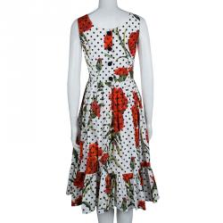 Pre Owned Dolce & Gabbana Polka-dot Floral Print Dress M