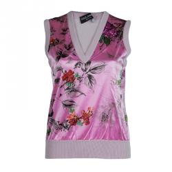 Pre Owned Dolce And Gabbana Pink Floral Printed Cashmere Vest M