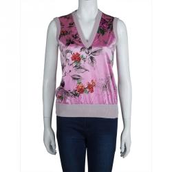 Pre Owned Dolce And Gabbana Pink Floral Printed Cashmere Vest M