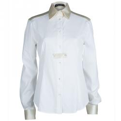 Pre Owned Dolce and Gabbana White Cotton Contrast Panel Detail Long Sleeve Button Down Shirt M