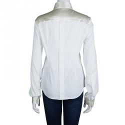 Pre Owned Dolce and Gabbana White Cotton Contrast Panel Detail Long Sleeve Button Down Shirt M