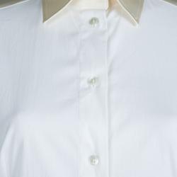 Pre Owned Dolce and Gabbana White Cotton Contrast Panel Detail Long Sleeve Button Down Shirt M