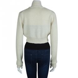 Pre Owned Dolce and Gabbana Cream Knit Neck Tie Detail Cropped Cardigan M