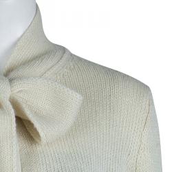 Pre Owned Dolce and Gabbana Cream Knit Neck Tie Detail Cropped Cardigan M