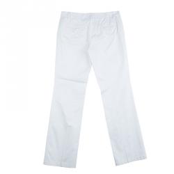 Pre Owned Dolce And Gabbana White Cotton Boot Cut Trousers M