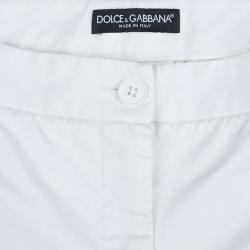 Pre Owned Dolce And Gabbana White Cotton Boot Cut Trousers M