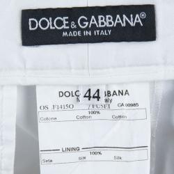 Pre Owned Dolce And Gabbana White Cotton Boot Cut Trousers M