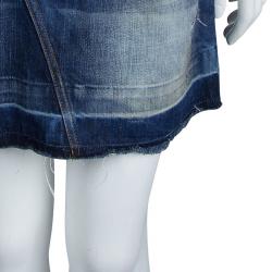 Pre Owned Dolce and Gabbana Blue Checked Cotton Shirt and Denim Skirt Combo Dress M