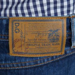 Pre Owned Dolce and Gabbana Blue Checked Cotton Shirt and Denim Skirt Combo Dress M