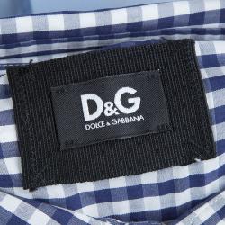 Pre Owned Dolce and Gabbana Blue Checked Cotton Shirt and Denim Skirt Combo Dress M