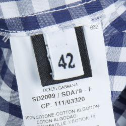 Pre Owned Dolce and Gabbana Blue Checked Cotton Shirt and Denim Skirt Combo Dress M