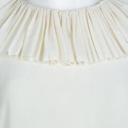 Pre Owned Dolce And Gabbana Cream Silk Pleated Ruffle Detail Long Sleeve Blouse XL