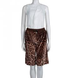 Dolce and Gabbana Leopard Printed Velvet Bermuda Shorts M