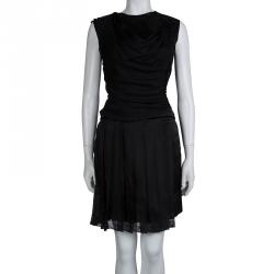 Pre Owned فستان دولتشي أند غابانا حرير أسود ديرابيه بطيات بلا أكمام M