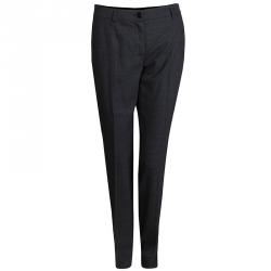 Pre Owned Dolce and Gabbana Grey Herringbone Wool Trousers S
