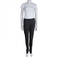 Pre Owned Dolce and Gabbana Grey Herringbone Wool Trousers S