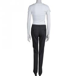 Pre Owned Dolce and Gabbana Grey Herringbone Wool Trousers S