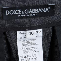 Pre Owned Dolce and Gabbana Grey Herringbone Wool Trousers S