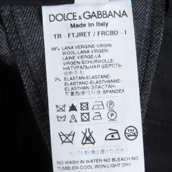 Pre Owned Dolce and Gabbana Grey Herringbone Wool Trousers S
