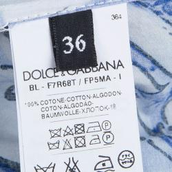 Pre Owned Dolce & Gabbana White and Blue Cotton Majolica Print Top S