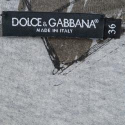 Pre Owned Dolce and Gabbana Grey Printed Jersey Sleeveless Tank Top XS