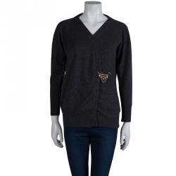 Pre Owned Dolce and Gabbana Grey Cashmere Crossover Cardigan M