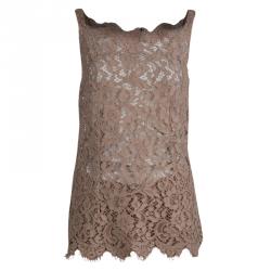 Dolce and Gabbana Beige Lace Sleeveless Top and Shorts Set M 