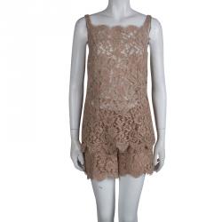 Dolce and Gabbana Beige Lace Sleeveless Top and Shorts Set M 