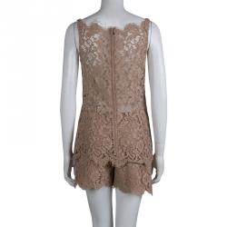Dolce and Gabbana Beige Lace Sleeveless Top and Shorts Set M 