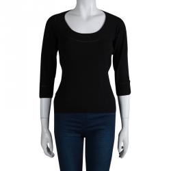 Pre Owned Dolce and Gabbana Black Knit Crochet Insert Scoop Neck Sweater M