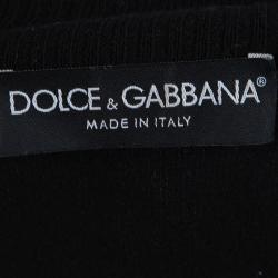 Pre Owned Dolce and Gabbana Black Knit Crochet Insert Scoop Neck Sweater M