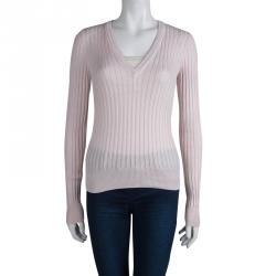 Pre Owned Dolce And Gabbana Pink Rib Knit V-Neck Sweater M