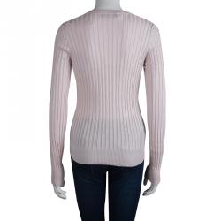Pre Owned Dolce And Gabbana Pink Rib Knit V-Neck Sweater M