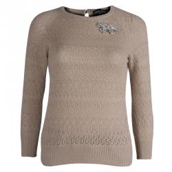 Pre Owned Dolce And Gabbana Beige Crochet Knit Sweater M