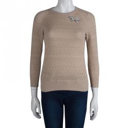Pre Owned Dolce And Gabbana Beige Crochet Knit Sweater M