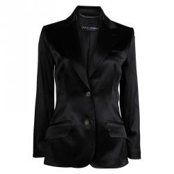 Pre Owned Dolce And Gabbana Black Satin Finish Blazer M