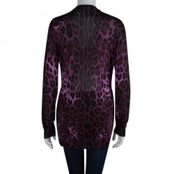 Pre Owned Dolce and Gabbana Burgundy Leopard Print Button Front Cardigan L