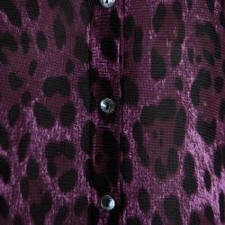 Pre Owned Dolce and Gabbana Burgundy Leopard Print Button Front Cardigan L