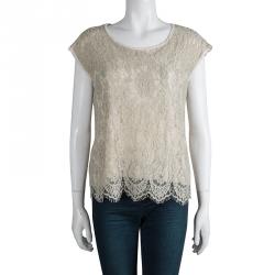مملوكة مسبقًا Dolce and Gabbana Cream Scalloped Lace Top M