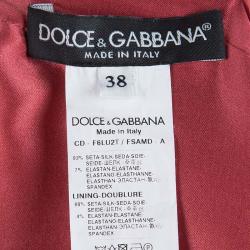 Pre Owned فستان دولتشي أند غابانا حرير أحمر مورد بكشكشة بلا أكمام S