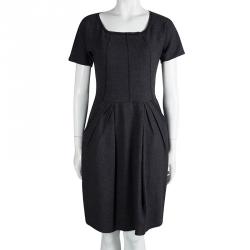 Pre Owned Dolce and Gabbana Grey Wool Short Sleeve Dress S