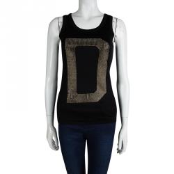 Pre Owned Dolce and Gabbana Black Embellished Sleeveless Tank Top M