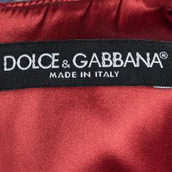 مملوكة مسبقًا فستان دولتشي أند غابانا أحمر مزركش بأكمام قصيرة قصة حرف A مقاس S