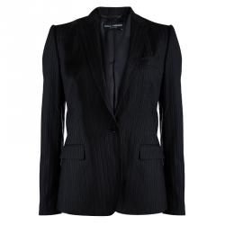 مملوكة مسبقًا Dolce and Gabbana Black Wool Pinstriped Notched Collar Blazer M