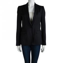 مملوكة مسبقًا Dolce and Gabbana Black Wool Pinstriped Notched Collar Blazer M