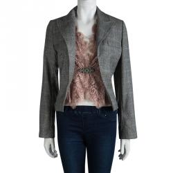 Pre Owned Dolce and Gabbana Wool Glen Plaid Lace Insert Blazer M